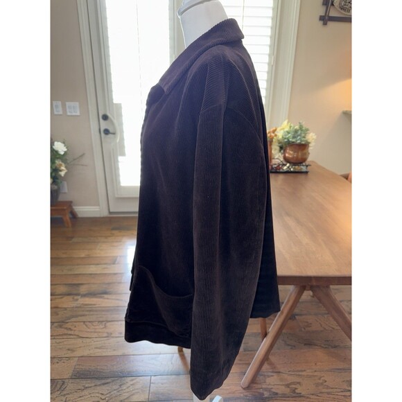 Eileen Fisher L Brown Corduroy Button Jacket Wide Wale Cotton Spandex Lined Coat - Picture 3 of 11